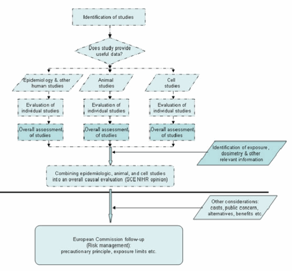 Flow chart of the evaluation process used in the present opinion to evaluate possible health effects of EMF exposure